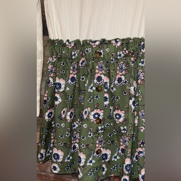 ONE STEP UP Girls/Kids Size Med 10/12 Cream and Green Floral Dress Long Sleeve - Picture 3 of 11